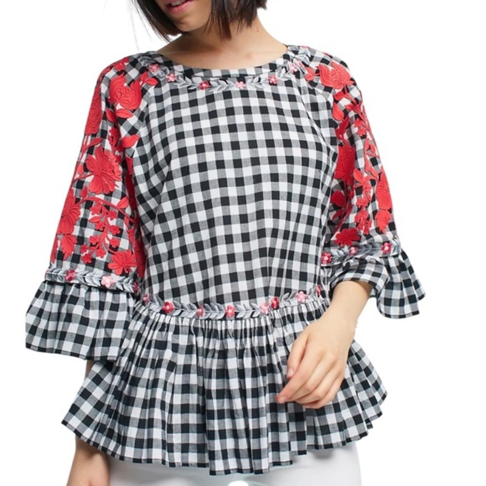 NA XXXX  ???? Gingham Swing Tunic Black & White Check Top Blouse